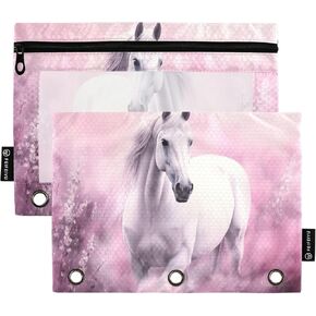 حقيبة أقلام رصاص من ATTX White Horse لـ 3 حلقات مع سحاب ناعم، حافظة أقلام نافذة شفافة للحافظة، سعة كبيرة مع 3 حلقات معززة #150