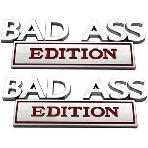 2Pack Big Size Bad Ass Edition Emblem 3D Badass Badge Sticker Decal with Tape Replacement for Cars, Trucks, Motorcycles, Boats Laptops (Red)
