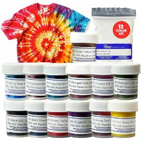 PRO Fiber Reactive MX Dye 13 Color Kit | Permanent Tie Dye Powder with Soda Ash Fixer | Fiber Reactive Dye Color Kit for Tie Dye Shirt | Assorted 13 Color Tie Dye Powder Kit | Creative Tie Dye Kit