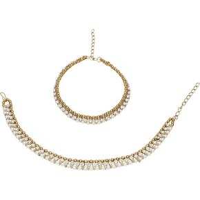 Efulgenz Indian Anklets for Women Crystal Ankle Bracelet White Pearl Ankle Bracelet Indian Payal Anklet Anklets Indian Style Payal Anklet Indian Gold Indian Bridal Anklets Anklet for Women Indian