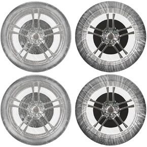 100 Pcs Disposable Car Tire Covers Plastic Car Tire Covers Waterproof Tire Wheel Protector for Truck SUV Trailer Camper Universal Tire Covering