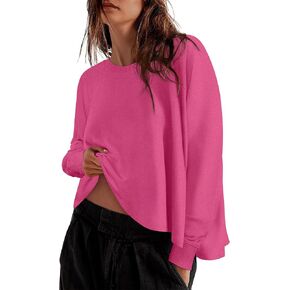 ZESICA Womens Causal Long Sleeve Lightweight Sweatshirts Crewneck Side Slit Loose Shirts Basic Fall Tops