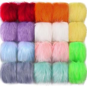 SIQUK 20 Pieces Faux Fur Pom Pom DIY Faux Fox Fur Fluffy Pom Pom with Elastic Loop for Hats Scarves Gloves Bags Accessories