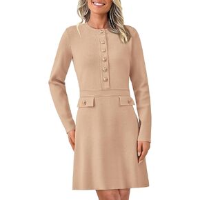BTFBM Women Fall Dresses 2024 Casual Long Sleeve Bodycon Sweater Dress Decorative Button Formal Mini Dresses
