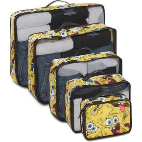 SpongeBob SquarePants Packing Cube Set - Spongebob, Patrick, Mr Krabs - 5 Piece Packing Cube Travel Essential - Luggage Organizer Set - For Kids,Teens,Adults