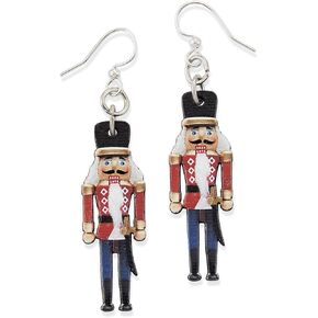 SAGEFINDS Birch Wood Nutcracker Earrings | Festive Christmas Jewelry | Toy Soldier Dangle Earrings | Stainless Steel French Hooks