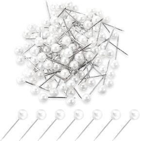 Pearl Pins 100PCS 0.6" Sewing Pins for Fabric, White Pearlized Head Straight Pins, Boutonniere Pearl Push Pins with Transparent Plastic Box for Dressmaker, Jewelry DIY Decoration and Sewing Project