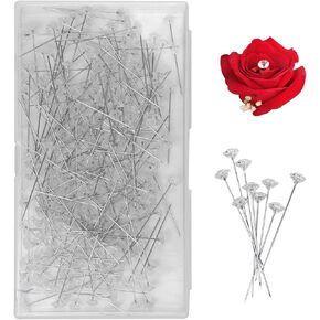 hitsuki 200pcs دبابيس الماس لباقات الزهور، دبابيس الزهور لباقات الزفاف، دبابيس الصدار حجر الراين واضحة لإكسسوارات الزهور، دبابيس مستقيمة الخياطة للحرف اليدوية