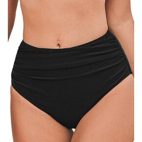 CUPSHE Women's Bikini Bottom Swim Shorts Tummy Control High Waisted Full Coverage Bathing Suit Bottom Ruched Swimwear