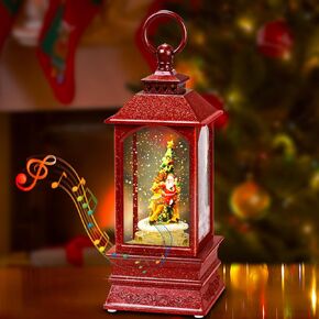 Christmas Musical Snow Globe Lantern with Swirling LED Glitter Water, Retro Santa Claus Christmas Tree Hanging Lantern USB/Battery Operated Lighted, Christmas Holiday Party Gifts and Decorations