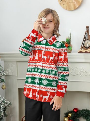 قميص Goodstoworld Boys Halloween Christmas للأطفال بأكمام طويلة وأزرار مقاس 5-12 in Kuwait