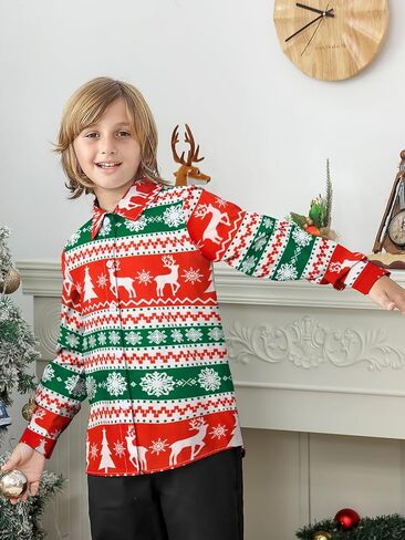 قميص Goodstoworld Boys Halloween Christmas للأطفال بأكمام طويلة وأزرار مقاس 5-12 in Kuwait