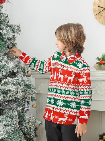 قميص Goodstoworld Boys Halloween Christmas للأطفال بأكمام طويلة وأزرار مقاس 5-12 in Kuwait