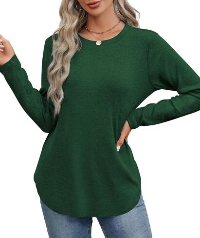 Long Sleeve Shirts for Women 2024 Trendy Fall Tops Crew Neck Sweatshirts Basic Casual Loose Tunic Tops in Saudi Arabia