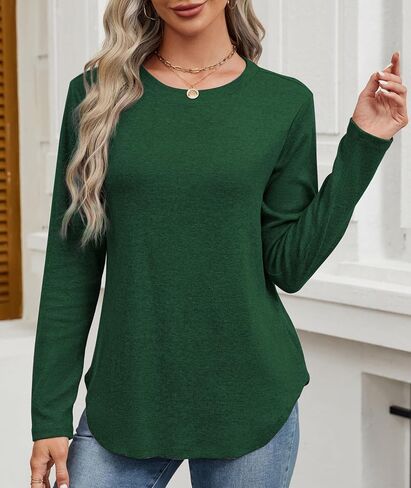 Long Sleeve Shirts for Women 2024 Trendy Fall Tops Crew Neck Sweatshirts Basic Casual Loose Tunic Tops in Saudi Arabia