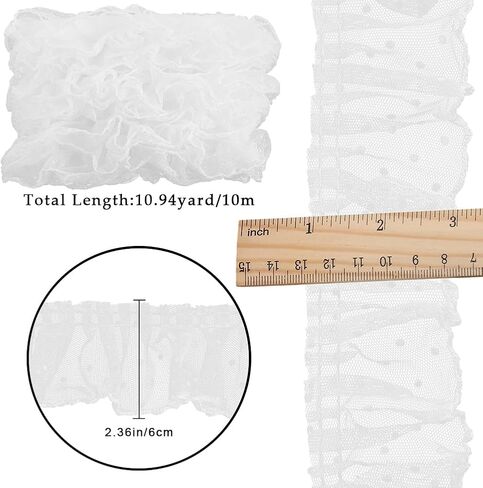 GORGECRAFT 11 Yards Ruffled Lace Trim 2.4 Inch Wide Wavelet Dot Pleated Embroidered Mesh Lace Edge Ribbon Fabric Wedding Dress Appliques Edging Trimmings for Handmade DIY Sewing Clothes Curtain, Black in Saudi Arabia