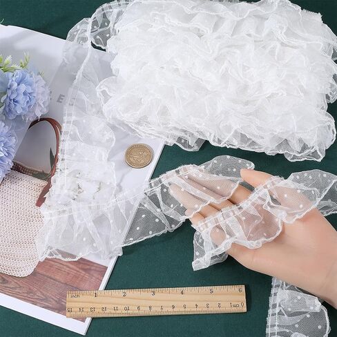 GORGECRAFT 11 Yards Ruffled Lace Trim 2.4 Inch Wide Wavelet Dot Pleated Embroidered Mesh Lace Edge Ribbon Fabric Wedding Dress Appliques Edging Trimmings for Handmade DIY Sewing Clothes Curtain, Black in Saudi Arabia