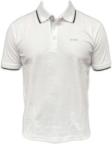 BOSS Mens Polo Performance Fabric Double Striped Collar Paddy PRO 50249000 (US, Alpha, Medium, Regular, Regular, White) in Saudi Arabia