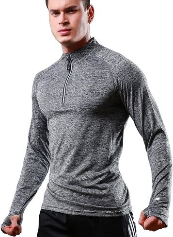 FELICON Mens Zip Long Sleeve Tops Standing Collar Training Shirts Quick Dry Warm-up Sweatshirt Baselayer Sportswear in Saudi Arabia