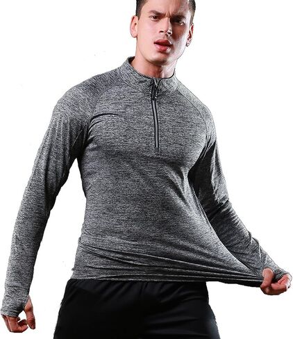 FELICON Mens Zip Long Sleeve Tops Standing Collar Training Shirts Quick Dry Warm-up Sweatshirt Baselayer Sportswear in Saudi Arabia