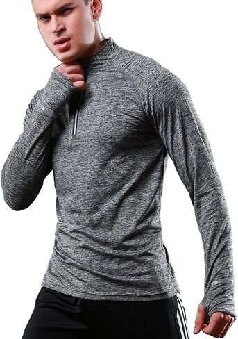 FELICON Mens Zip Long Sleeve Tops Standing Collar Training Shirts Quick Dry Warm-up Sweatshirt Baselayer Sportswear in Saudi Arabia