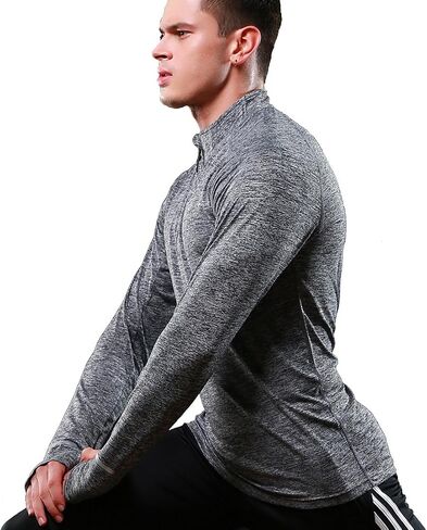 FELICON Mens Zip Long Sleeve Tops Standing Collar Training Shirts Quick Dry Warm-up Sweatshirt Baselayer Sportswear in Saudi Arabia