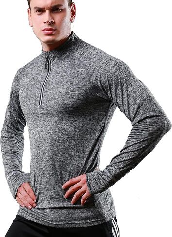 FELICON Mens Zip Long Sleeve Tops Standing Collar Training Shirts Quick Dry Warm-up Sweatshirt Baselayer Sportswear in Saudi Arabia