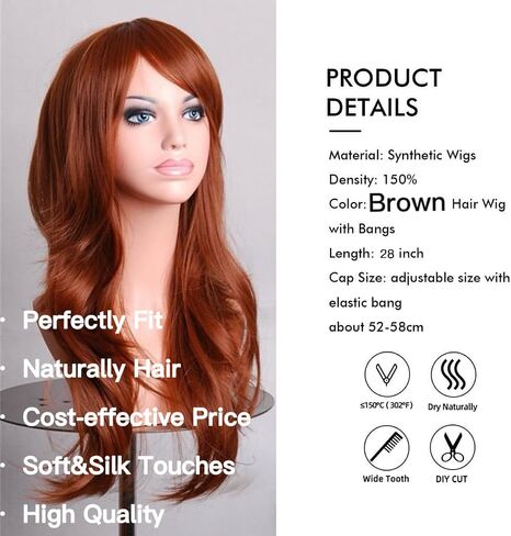 28Inch Cyan Blue Wig with Bang Long Wavy Curly Hair Cosplay Wig For Girls Women Theme Party (Cyan Blue) in Saudi Arabia