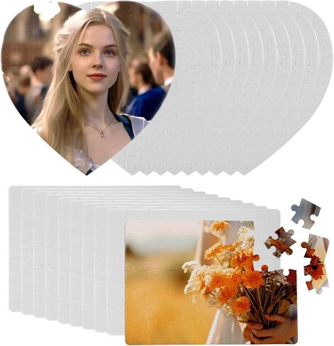 AKOLAFE 20 مجموعة من الفراغات ألغاز التسامي باللون الأبيض بالكامل 83 قطعة - قلب و40 قطعة - أحجية فارغة مستطيلة للرسم عليها والكتابة عليها، اصنع فراغات التسامي الخاصة بك، قطع ألغاز فارغة بالجملة لإنشاء الحرف اليدوية in Kuwait