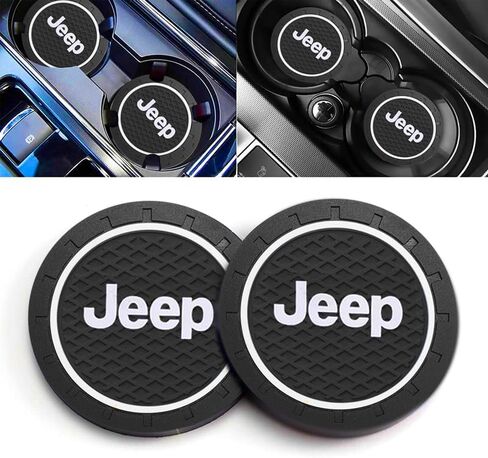 Car Cup Holder Coaster Compatible with Jeep Grand Cherokee Wrangler Compass Renegade Patriot Grand Comander，Recessed Silicone Non-Slip Drink Coaster Car Interior Accessories 2.75 Inch 2 Pieces 2 in Saudi Arabia