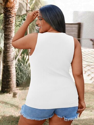 Women’s Plus Size Tank Tops Summer Sleeveless Basic Cami Top Shirt Casual Knit Ribbed Racerback Blouse in Saudi Arabia