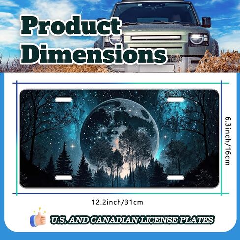 Moon License Plate Night Forest License Plate Stainless Steel Front License Plate Vanity Tag Anti-Rust Funny for Car Decorative for Women Men 6 X 12 Inch with 4 Holes in Saudi Arabia