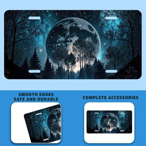 Moon License Plate Night Forest License Plate Stainless Steel Front License Plate Vanity Tag Anti-Rust Funny for Car Decorative for Women Men 6 X 12 Inch with 4 Holes in Saudi Arabia