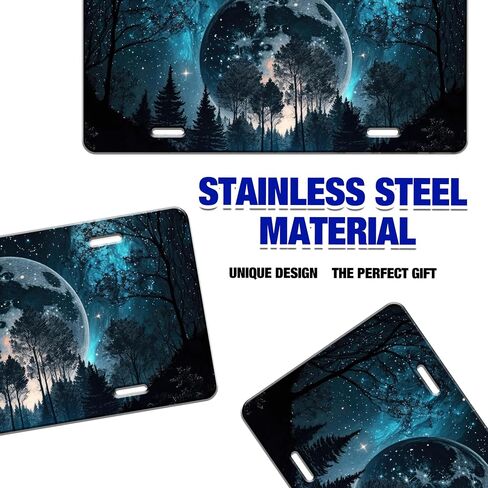 Moon License Plate Night Forest License Plate Stainless Steel Front License Plate Vanity Tag Anti-Rust Funny for Car Decorative for Women Men 6 X 12 Inch with 4 Holes in Saudi Arabia