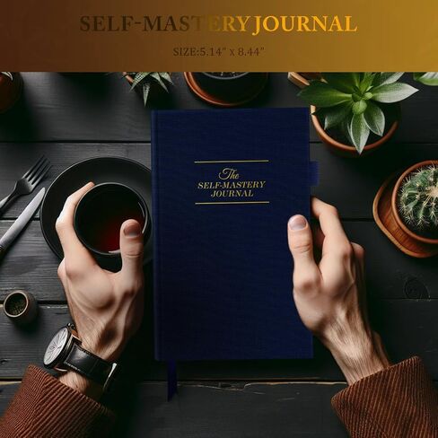 Self-Mastery Journal for Men & Women - Gratitude Journal for Daily Reflection, Mindfulness, and Self-Care - Guided Manifestation Journal - Inspirational Goal Journal with Pen Holder (Navy Blue) in Saudi Arabia