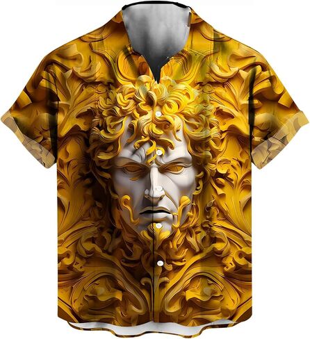 Funny Gold Floral Shirt Fashion Hip Hop Graphic Short Sleeved Button Shirt in Kuwait
