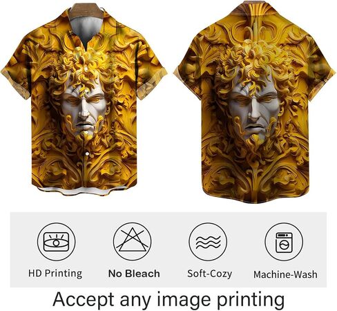 Funny Gold Floral Shirt Fashion Hip Hop Graphic Short Sleeved Button Shirt in Kuwait