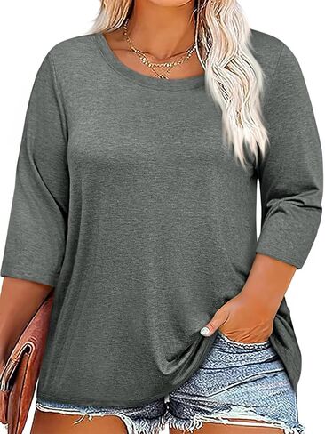 Beautife Plus Size Tops for Womens 3/4 Sleeve Casual T Shirts Loose Fit Tunic Blouse in Kuwait