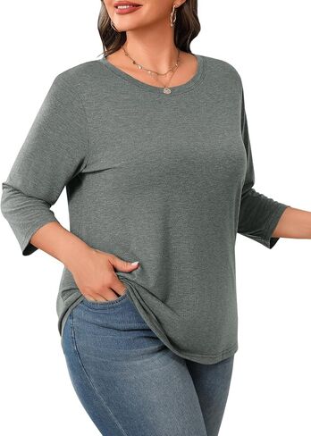 Beautife Plus Size Tops for Womens 3/4 Sleeve Casual T Shirts Loose Fit Tunic Blouse in Kuwait