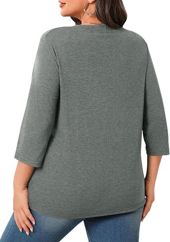 Beautife Plus Size Tops for Womens 3/4 Sleeve Casual T Shirts Loose Fit Tunic Blouse in Kuwait