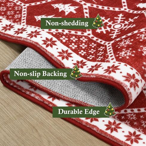 Seavish Christmas Hallway Runner Rug 2x6 Red Kitchen Runner Rugs Non Skid Washable Low Pile Entryway Rugs Indoor Bathroom Rug Runner Soft Carpet Runner for Bedroom Laundry Christmas Decor in Kuwait