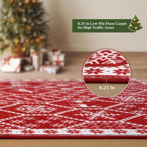 Seavish Christmas Hallway Runner Rug 2x6 Red Kitchen Runner Rugs Non Skid Washable Low Pile Entryway Rugs Indoor Bathroom Rug Runner Soft Carpet Runner for Bedroom Laundry Christmas Decor in Kuwait