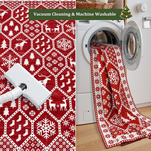 Seavish Christmas Hallway Runner Rug 2x6 Red Kitchen Runner Rugs Non Skid Washable Low Pile Entryway Rugs Indoor Bathroom Rug Runner Soft Carpet Runner for Bedroom Laundry Christmas Decor in Kuwait