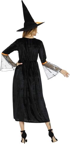 Womens Wicked Witch Costume Long Sorceress Classic Dress with Hat Fancy Party Dress Up Cosplay Costumes in Kuwait