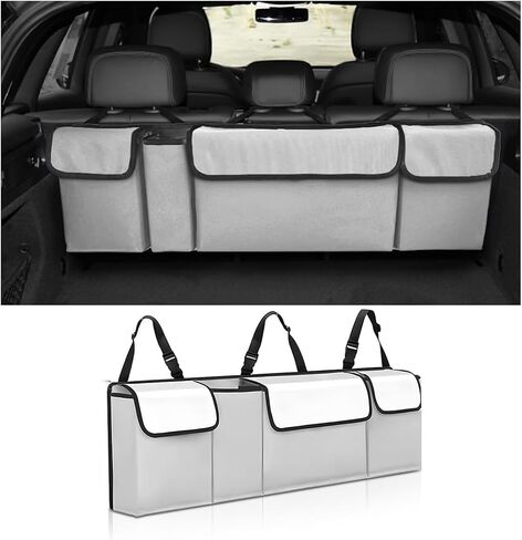 Car Trunk Organizer, Collapsible Large Capacity Auto Backseat Hanging Storage Bag with Adjustable Strap & 4 Pockets, Space Saving Car Back Seat Cargo Bag, Universal for Vehicles (Black) in Kuwait
