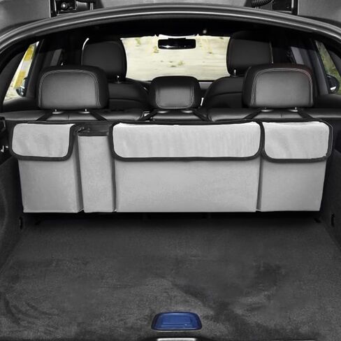 Car Trunk Organizer, Collapsible Large Capacity Auto Backseat Hanging Storage Bag with Adjustable Strap & 4 Pockets, Space Saving Car Back Seat Cargo Bag, Universal for Vehicles (Black) in Kuwait