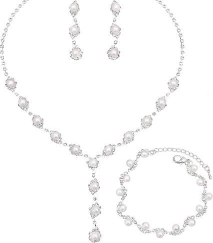 Elegant Bridal Jewelry Sets for Wedding Day Choker Necklace Dangle Earrings Link Bracelets Set for Bride Bridesmaids Prom Party Costume Accessories Women #1103 in Kuwait
