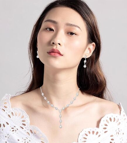 Elegant Bridal Jewelry Sets for Wedding Day Choker Necklace Dangle Earrings Link Bracelets Set for Bride Bridesmaids Prom Party Costume Accessories Women #1103 in Kuwait