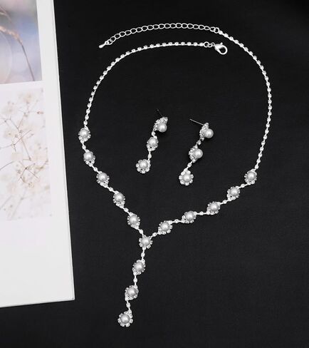 Elegant Bridal Jewelry Sets for Wedding Day Choker Necklace Dangle Earrings Link Bracelets Set for Bride Bridesmaids Prom Party Costume Accessories Women #1103 in Kuwait