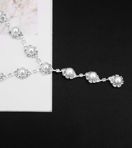Elegant Bridal Jewelry Sets for Wedding Day Choker Necklace Dangle Earrings Link Bracelets Set for Bride Bridesmaids Prom Party Costume Accessories Women #1103 in Kuwait
